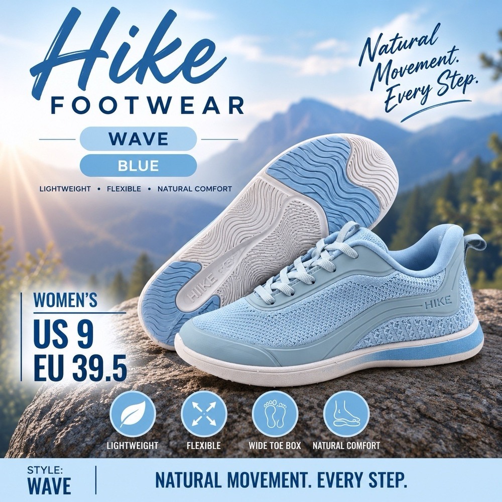 Hike Footwear Wave Womens 9 EU39.5 Blue Breathable Mesh Upper Sneakers